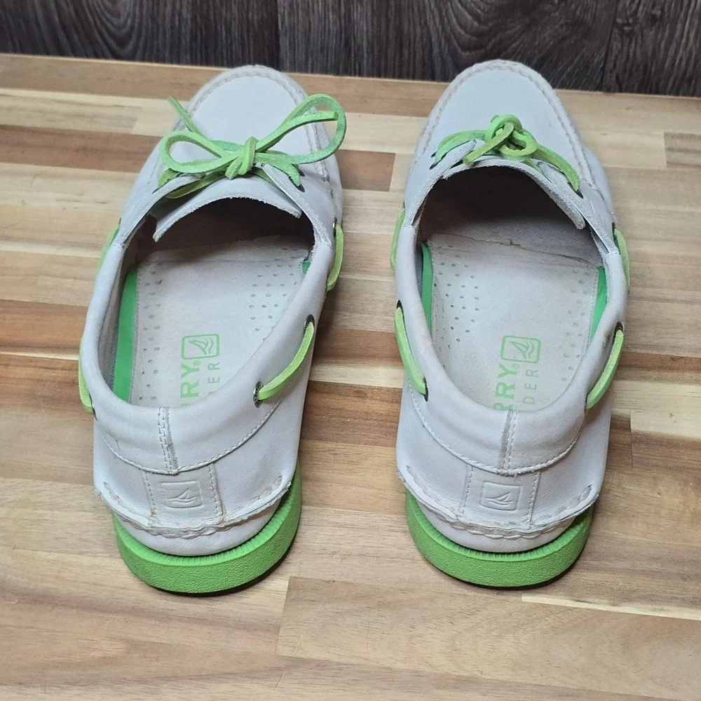Sperry Authentic Original Boat Shoe 11 White Green Mens Leather